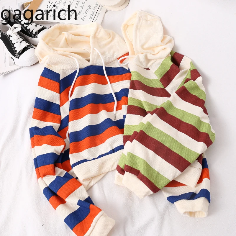 

Gagarich Women Hoodies Fashion Short Autumn Winter 2019 Student Casual Striped Long Sleeve Loose Thick Sweatshirts