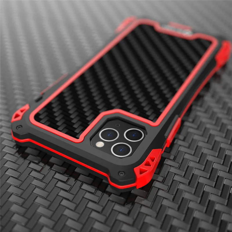 R just Amira Luxury Carbon Fiber Metal Headphone Case For Apple Iphone 11 11 Pro MAX waterproof Aluminum Shockproof Back Cover