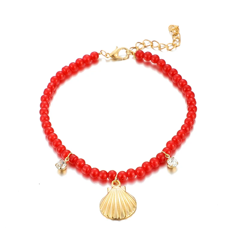 Docona, Boho, кристалл, ракушка, звезда, амулеты, многослойный ножной браслет для женщин, красный, из бисера, ножной браслет, набор, браслет, ювелирные изделия, браслеты 8528