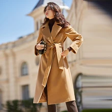 Осеннее и зимнее женское Шерстяное Пальто зимнее модное красное черное верблюжий пояс с отворотом длинное женское пальто зимнее женское пальто