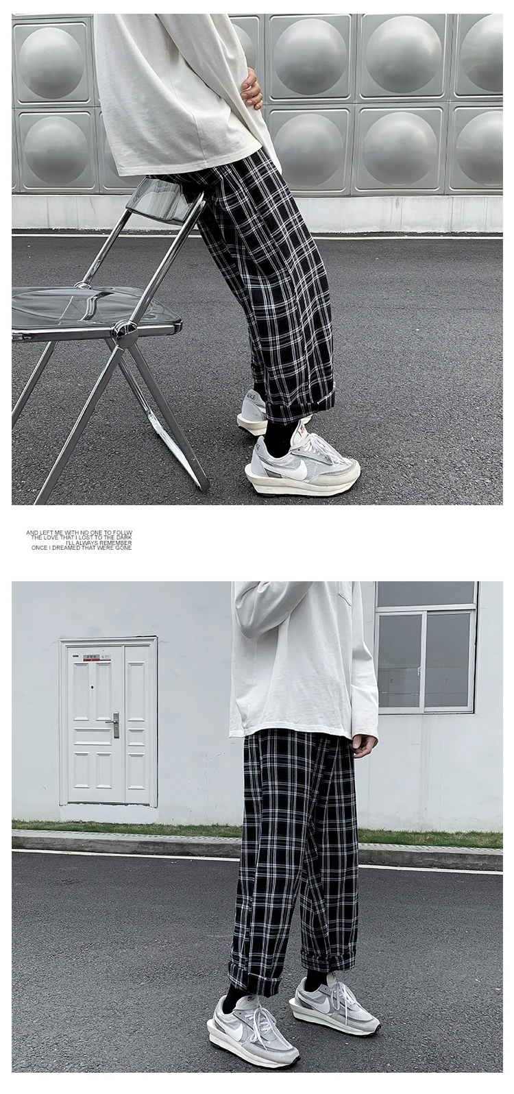 Men Casual Pants Plaid Ankle Length Loose Wide Leg All-match Elastic Waist Fashion Trousers Streetwear Harajuku Korean Retro Ins casual pants for men