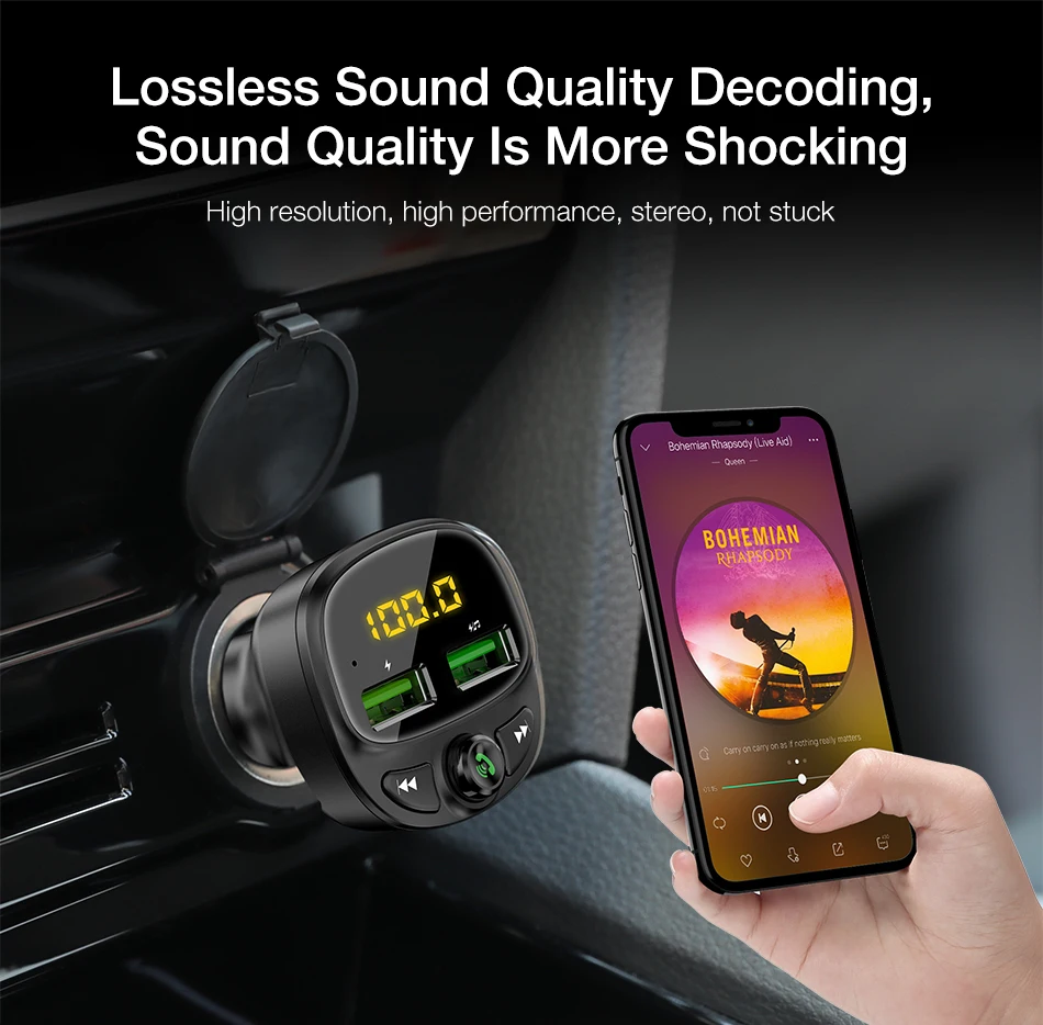 FLOVEME Dual USB Car Phone Charger Bluetooth 5.0 MP3 Player Fast Charging For iPhone 8 Samsung TF Card Support Car USB Charger
