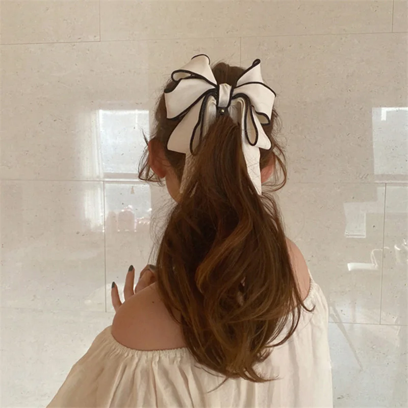 New Ribbon Bow Banana Clip Cute Pearl Hair Pins Barrette Women Hair Accessories Fashion Solid Color Elegant Hair Claw banana hair clips