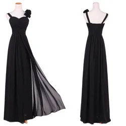 Stock Clear Black A Line Chiffon Pleat Elegant One Shoulder Bridesmaid Dresses Wedding Party Formal Prom Lace Up Back