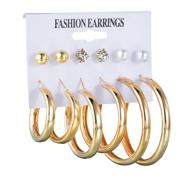 

MissCyCy Korean Design Big Round Alloy Set Women Hoop Earrings Imitation Crystal Pearl Popular Brand Party Jewelry Brincos