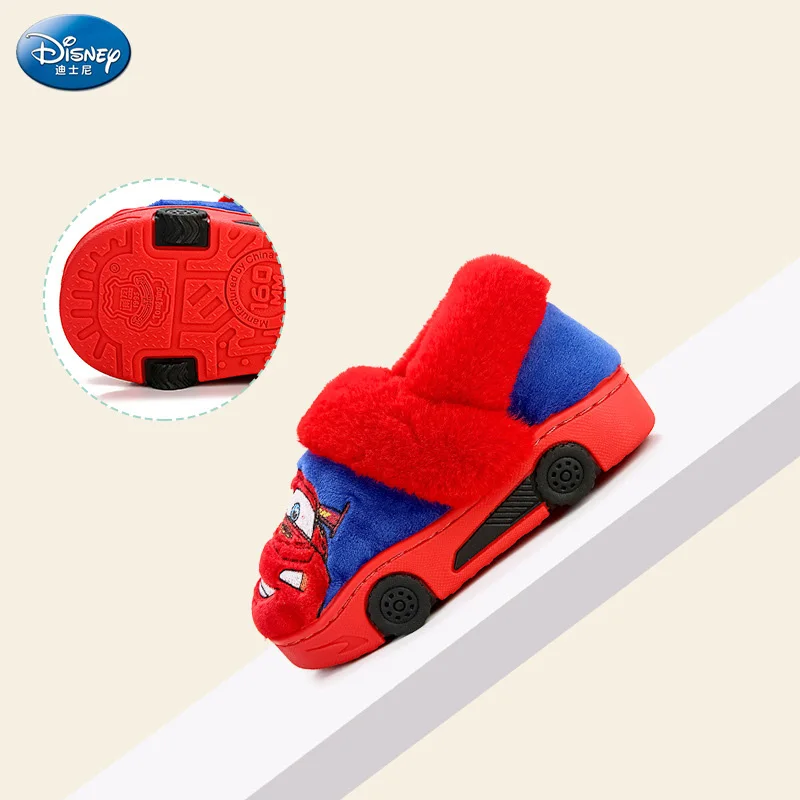 Disney Children Cotton Slippers Winter Cartoon McQueen Car Cotton Shoes Home Soft Cotton Slippers