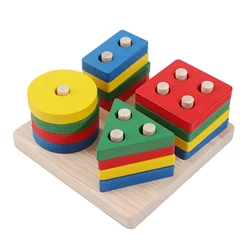 Wooden Blocks Toddlers Stacking Toy Color Recognition Children Preschool Gift Montessori Educational Early Learning Shape Sorter