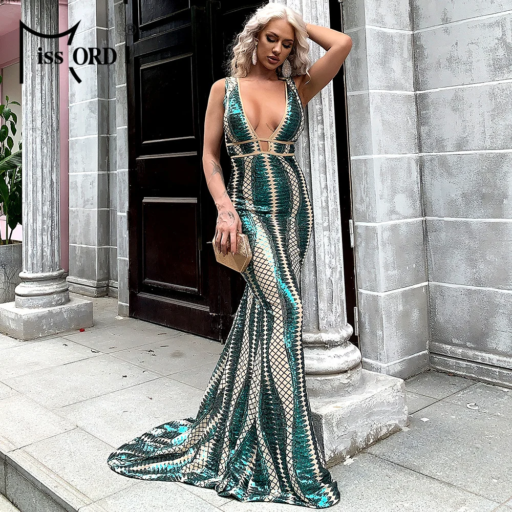 Missord 2020 Women Sexy Deep V Neck Backless Sequin Dress  Women Sleeveless Maxi Dress Bodycon Evening Party Dress Vestido M0449