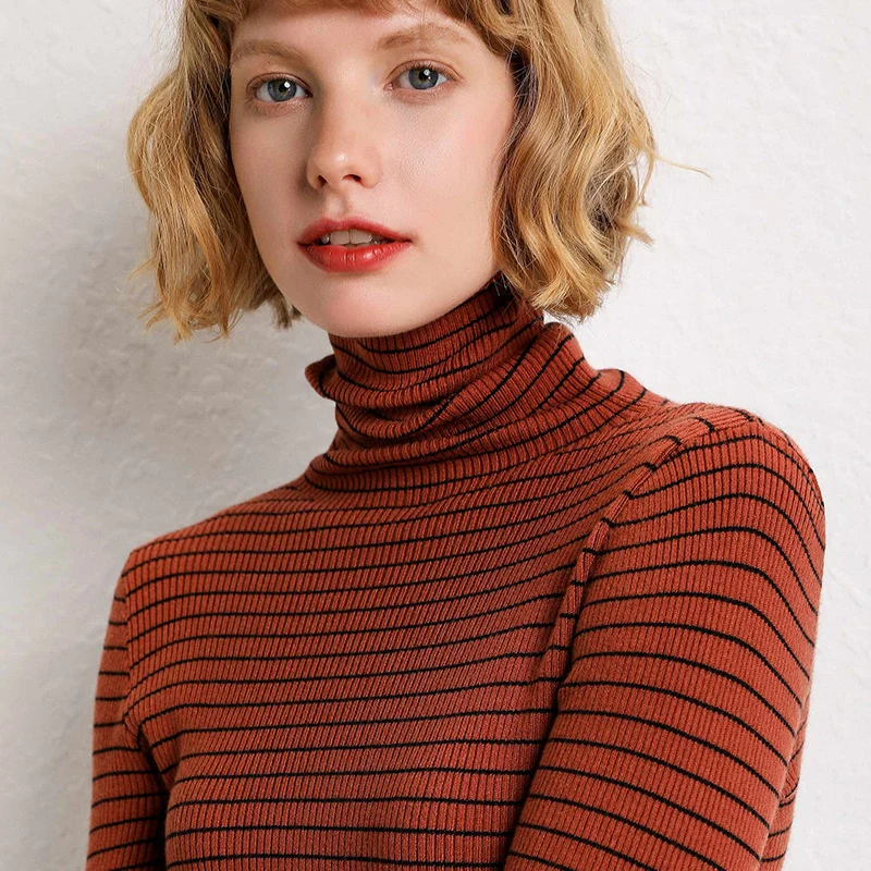 

Women's Cashmere Elastic Autumn Winter Turtleneck Sweaters and Pullovers Wool Sweater Slim Tight Bottoming Knitted Pullover