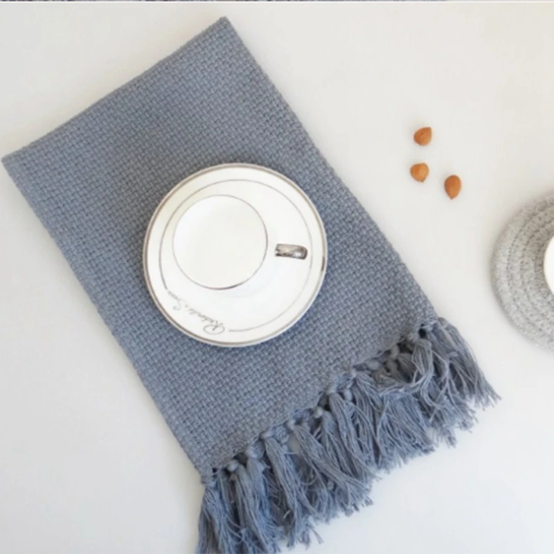  4Pcs Cotton Linen Table Napkins Cloth Tea Towel Tassel Napkin Dishcloth Scouring Pad Kitchen Towels