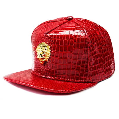 Красный Casquette/бейсболки с логотипом из искусственной кожи в стиле хип-хоп с плоским козырьком и золотым львом - Цвет: Красный