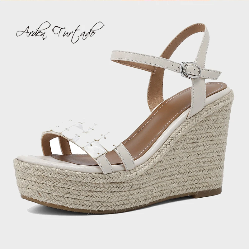 

Arden Furtado 2021 Summer Platform Wedges Sandals Genuine Leather Buckle strap Classics genuine leather Narrow Band Party Shoes