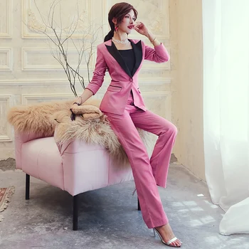 

Temperament hit color professional wear women's pants suit autumn new slim suit jacket straight pants womens suits set 2 pieces