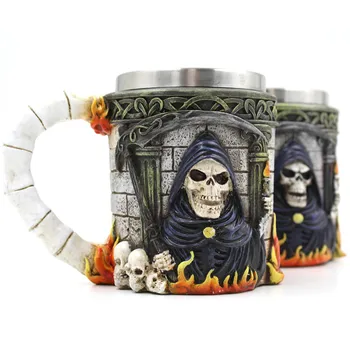 

Skull Grim Reaper Mug Personality Drinking Cup Creative 3D Stereoscopic Stainless Steel Ghost Mug