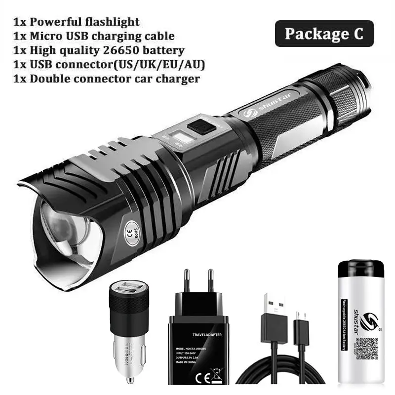 Package C Четырехъядерный XHP90 супер яркий светодиодный фонарик с умным чипом водонепроницаемый с нижней наружной защитой от аккумулятора 26650 - Испускаемый цвет: Package C