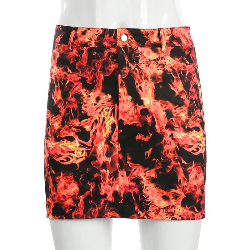 Skirt SUCHCUTE/комплект из двух предметов с принтом пламени, пальто и юбка, женские костюмы, готические вечерние юбки а-силуэта в стиле панк, уличная женская одежда - Цвет: Skirt