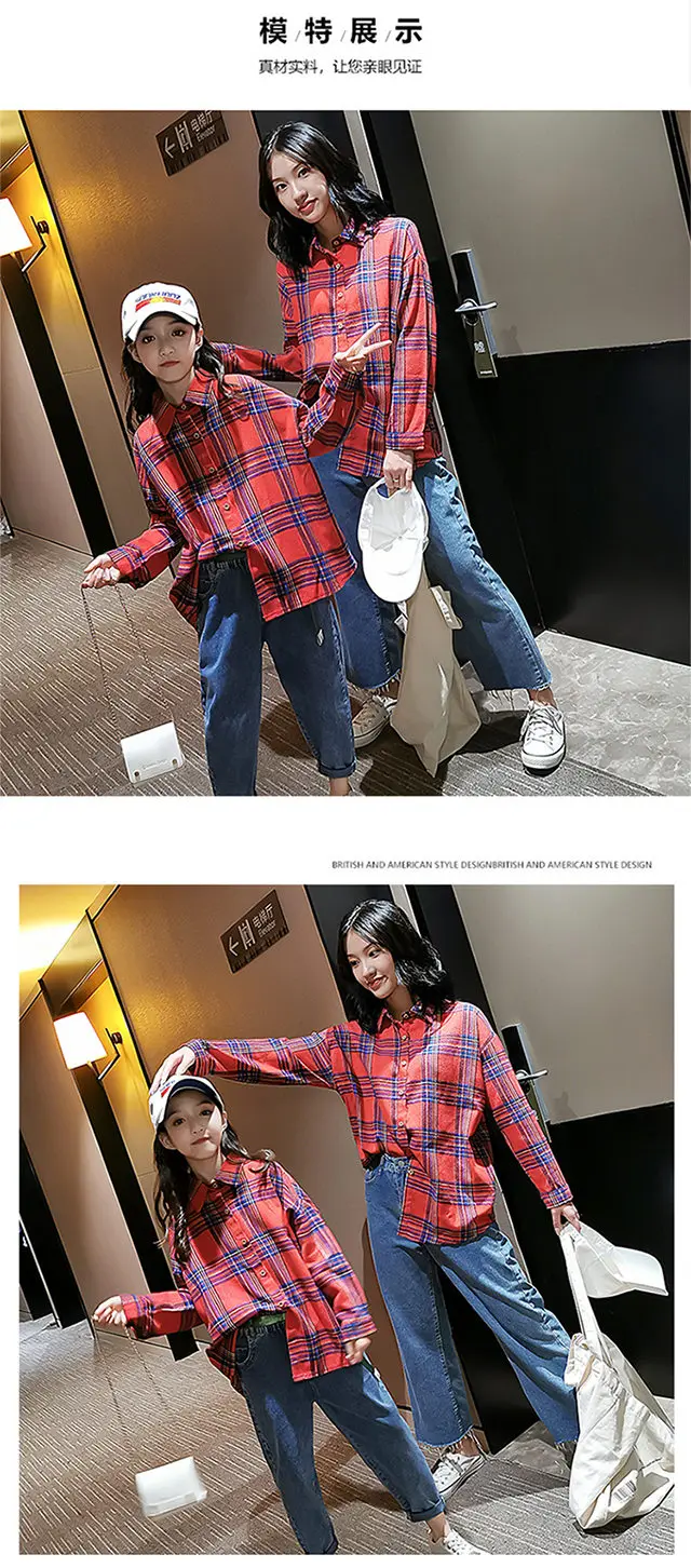 Mom Girl Matching Family Plaid Shirts Spring Autumn Long Sleeve Mother and Daughter Clothes Blouse Family Matching Outfits