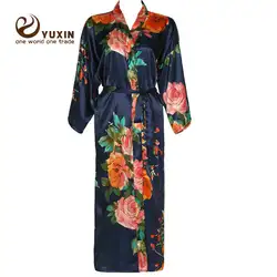 Длинные большие халат в цветочек кимоно для невесты халат Атласный халат Ночное платье