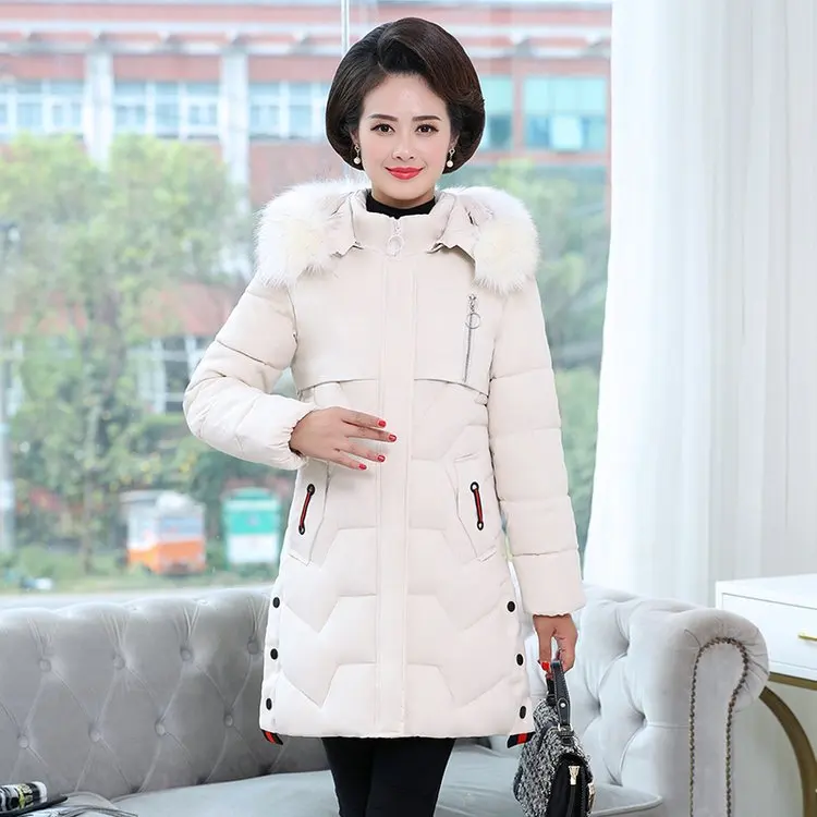 

New Style Women's Fur Collar Cotton-padded Clothes Large Size Dress Women's Winter Cotton Coat Winter Coat Korean-style Slim Fit