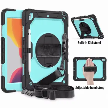 

Tablet Case for IPad Pro 10.2" 2019 360 Degree Rotation Fall Prevention Shoulder Hand Strap Holder Shock Proof Stand Cover+pen
