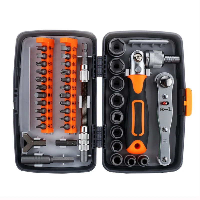 38Pcs Ratchet screwdriver set multifunctional household maintenance manual screwdriver combination ratchet Socket Wrench 5-14mm