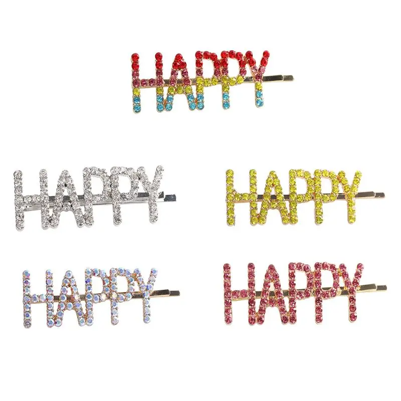 5 шт. минималистичные заколки с надписью Happy capitaly Bobby, цветные ювелирные стразы, заколки для волос для женщин и девочек, стильные заколки с боковой челкой