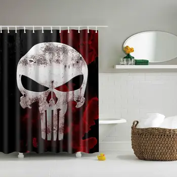 

Waterproof Thicken Polyester 3D Black Shower Curtain Skeleton Red Blood Mildew Proof Bath Tub Curtain with 12 pcs Hooks