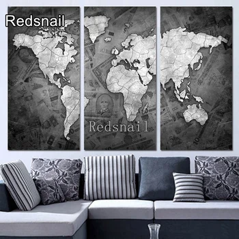 

3d diamond embroidery World Map Black and White diy diamond painting full square round 3 pcs cross stitch multi-pictures TT2468