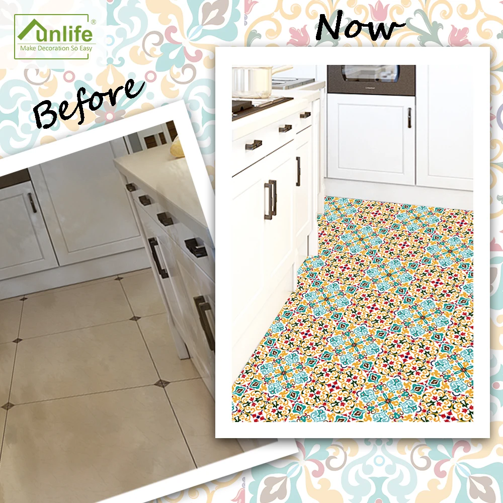 

Funlife CUSTOM 10/15/20/25/30cm Italian Watercolor Stitching Pattern Peel&Stick Skidproof Stickers For Wall and Floor's Decors