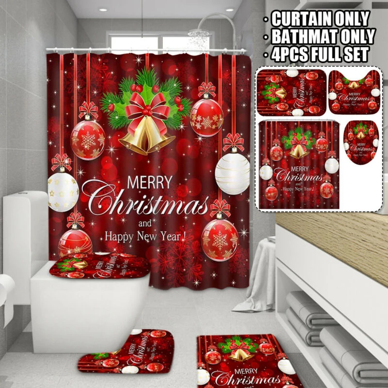 Merry Christmas водонепроницаемые чехлы для сиденья унитаза красный колокол занавеска для душа Ванная комната Нескользящие ковры коврики для туалета крышка