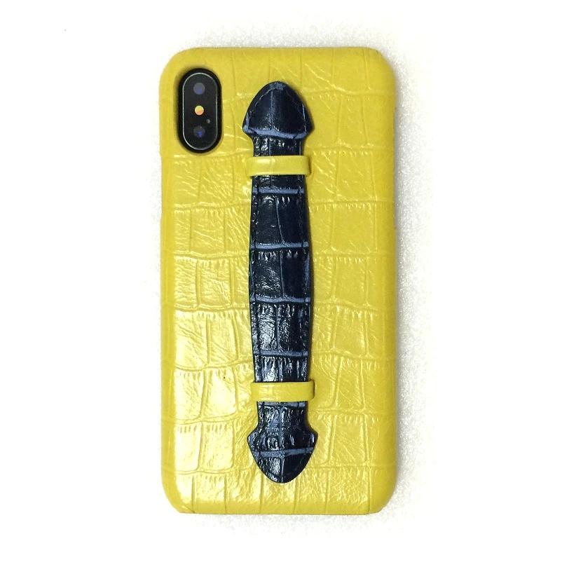 Yellow-Blue Case Желтый чехол-держатель из натуральной кожи на ремешке для iPhone X XS Max 10 7 8 Plus, роскошный тонкий жесткий чехол из крокодиловой кожи разных цветов - Цвет: Yellow-Blue Case