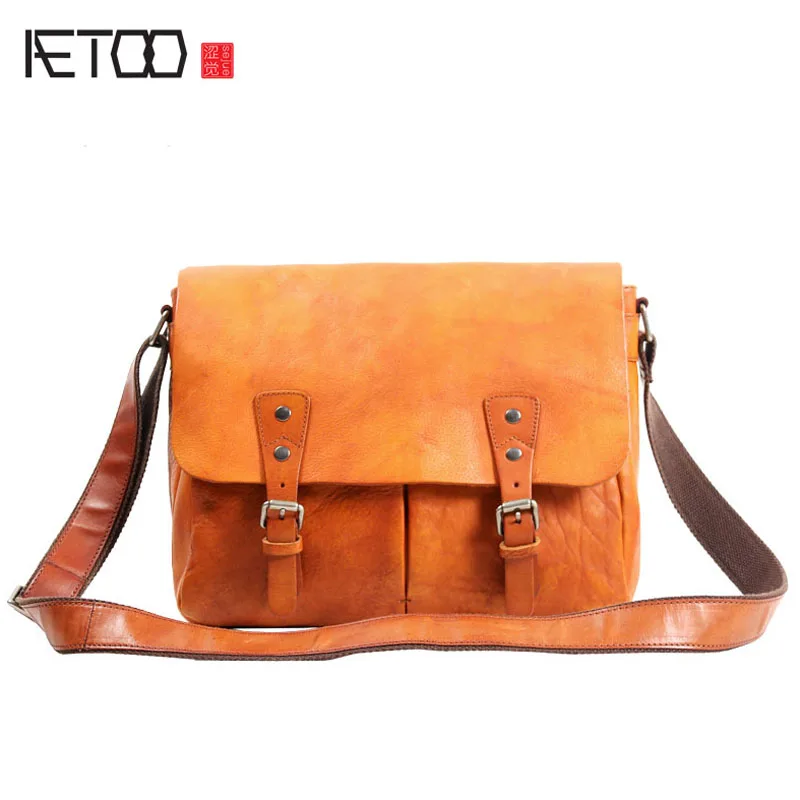 

BJYL Handbags men bag leather shoulder bag head layer leather postman package retro leisure men bag art Messenger bag