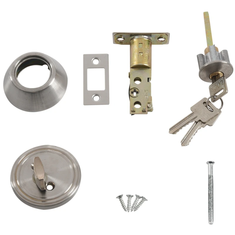 Home Door Locking Security Single Cylinder Deadbolt Lock Silver Tone