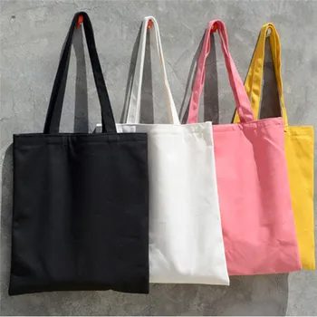 

2020 Women Solid Canvas Casual Tote Shoulder Bags For Girls Female DIY Handbags Eco Friendly Shopping Bag