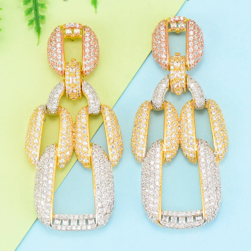 

GODKI Famous Baguette Long Dangle Earring Trendy Cubic Zircon Wedding Engagement Party Dubai Gold Earring for women 2019