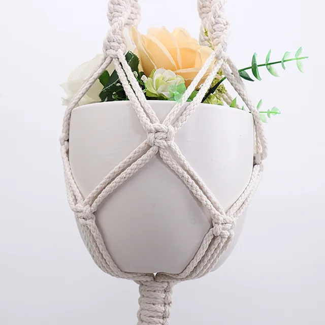 90 105cm Handmade Macrame Plant Hanger Vintage Cotton Linen Flowerpot Holder Indoor Wall Hanging Basket Boho