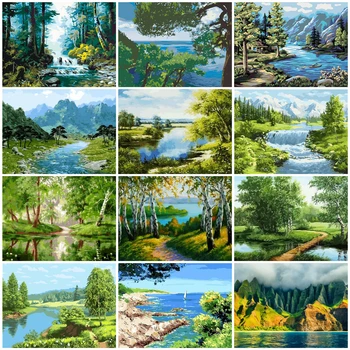 

HUACAN Paint By Numbers Landscapes Acrylic Drawing Canvas Oil Painting By Numbers Full Set For Adults Home Decoration Gift