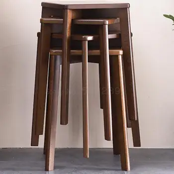 

Solid Wooden Bench Household Small Bench Fashion Creative Living Room Small Bench Dining Bench Modern Simple Wooden Bench Square