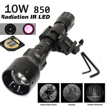 

Hunting Flashlight 10W Infrared Radiation IR 850nm Night Vision T50 Zoomable Infrared Flashlight Hunting Torch illuminator+mount