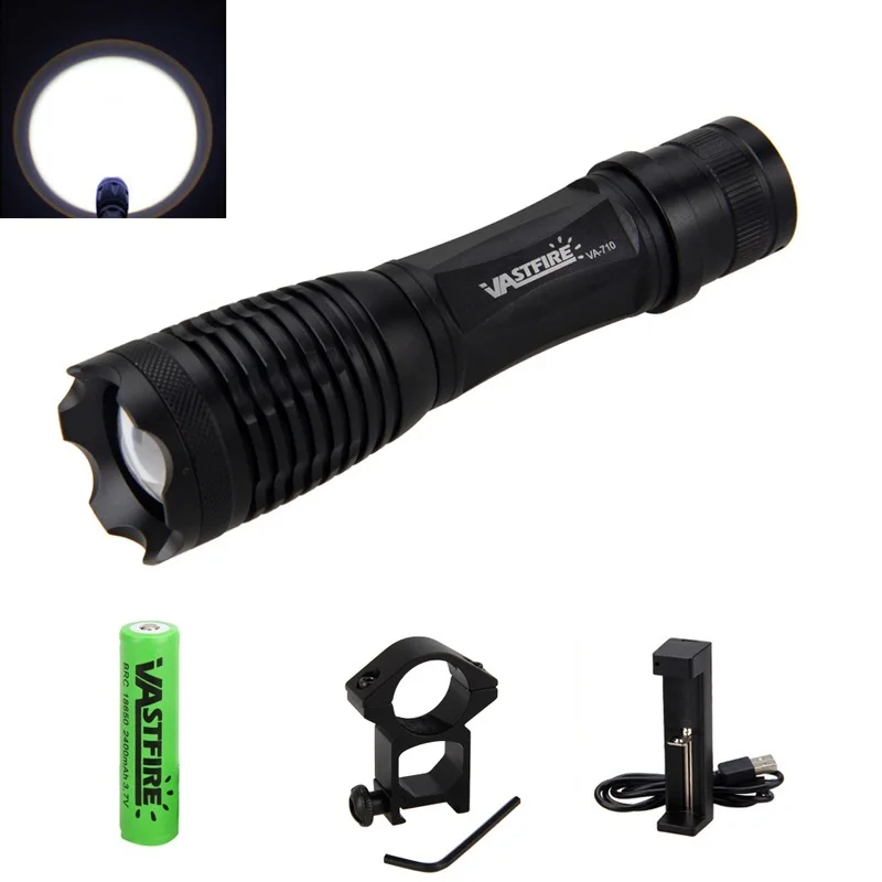 

1000 LM Tactical Flashlight Adjustable XML T6 LED Hunting Flashlight Torch+ 18650 Battery+ Remote Pressure Switch+Mount+Charger