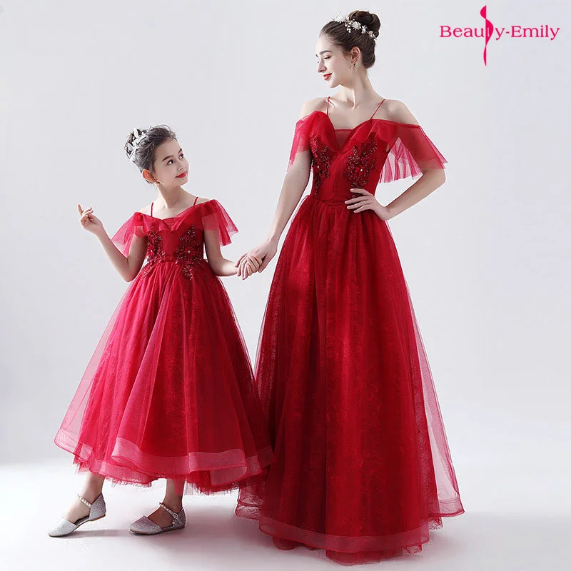 Beauty-Emily кружевные платья с бусинами и цветами для девочек, вечерние платья из тюля в пол для выпускного вечера детское платье без бретелек, vestidos de festa