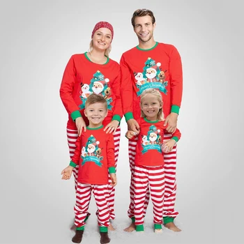 

2020 Family Matching Sleepwear Clothes Mother Father Kids Cartoon Print Pajamas Christmas Mom and Me Warm Nightwear Clothing