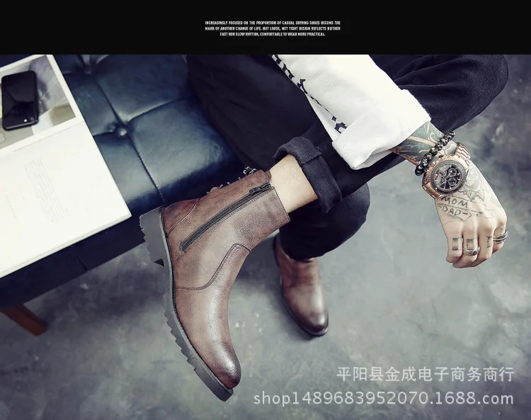 Ботинки «Челси» в стиле ретро на молнии с перекрестной шнуровкой; мужские Модельные ботильоны; Модные Ботинки martin с острым носком; выразительные однотонные зимние мотоциклетные ботинки средней высоты