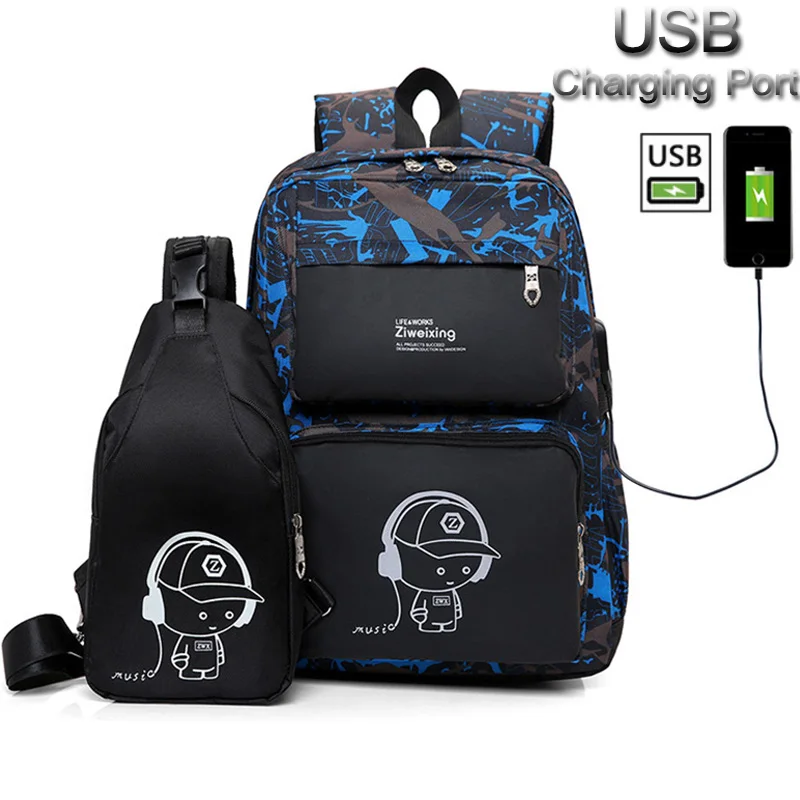 Школьный рюкзак с USB зарядкой для подростков водонепроницаемые ранцы мальчиков и