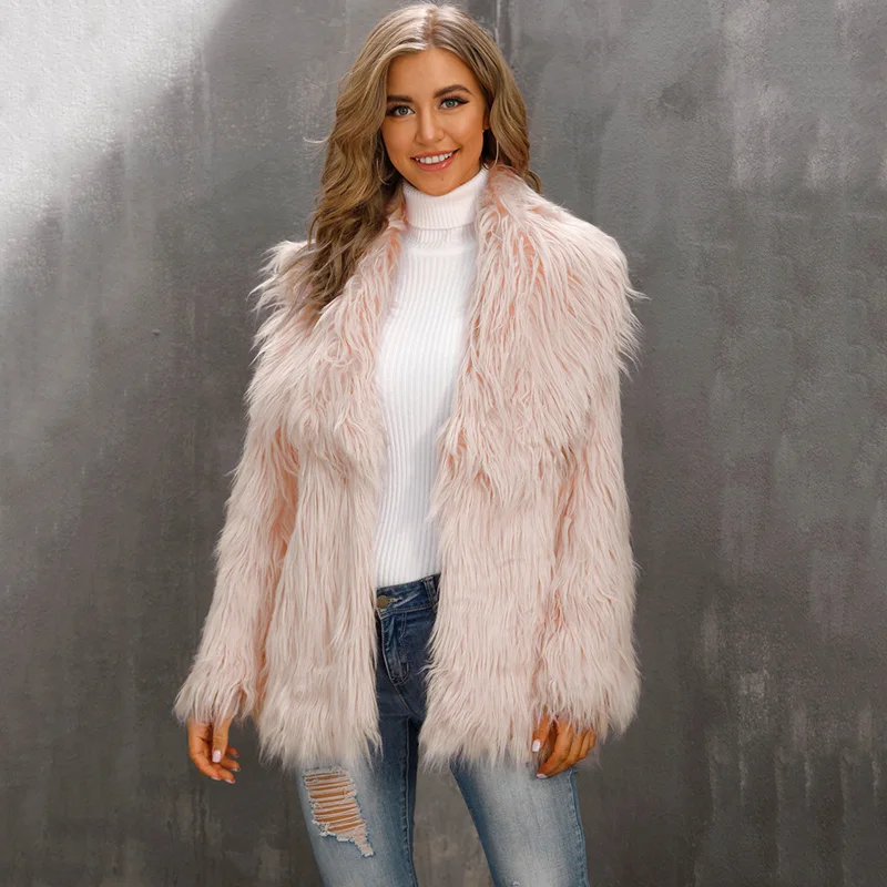 Abrigo de piel de imitación peluda para mujer, chaqueta de manga larga cálida y esponjosa para Otoño e Invierno