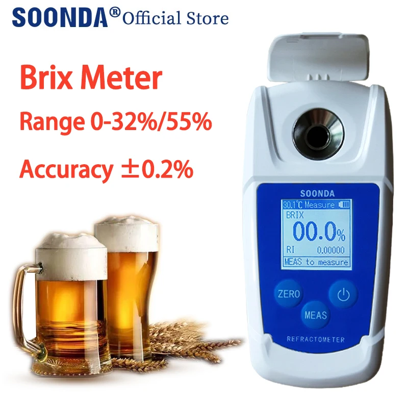 0~55%Digital Brix Refractometer Brix tester Sugar meter for fruits Beer Weibai Scotch cocktail wine soft drinks juices Beverage