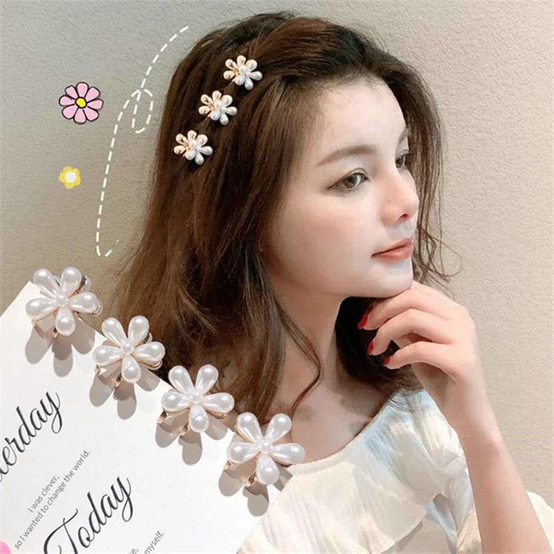 Korean Simulation Pearl Flower Small Hair Claws Clip For Women Fashion