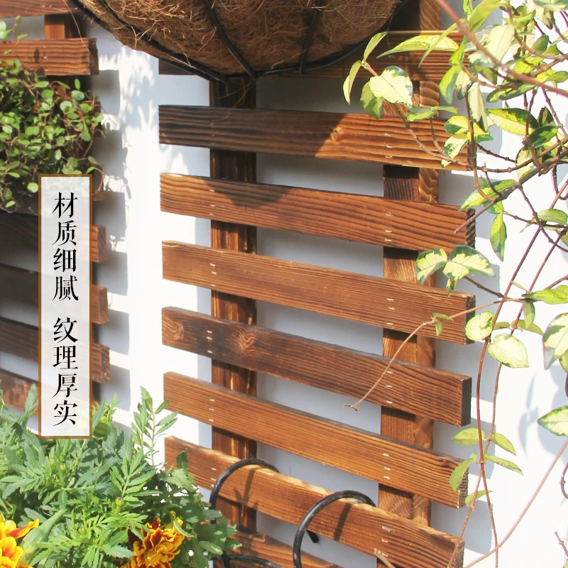 Balcony flower rack hanging solid wood hanging Outdoor flower pot rack anti-corrosion wood wall wall