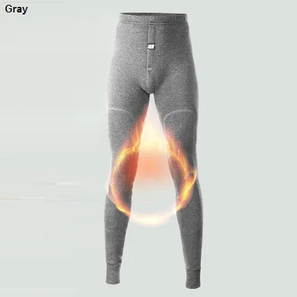 Gray Aismz New thermal underwear pants thick wear in very cold Winter underpants for Russian Canada and European men Protect the knee - Цвет: Gray