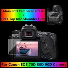 for Canon 70D 80D 90D Camera Protector Self adhesive Tempered Glass Main LCD + Top Info Shoulder Screen Protector Cover Guard